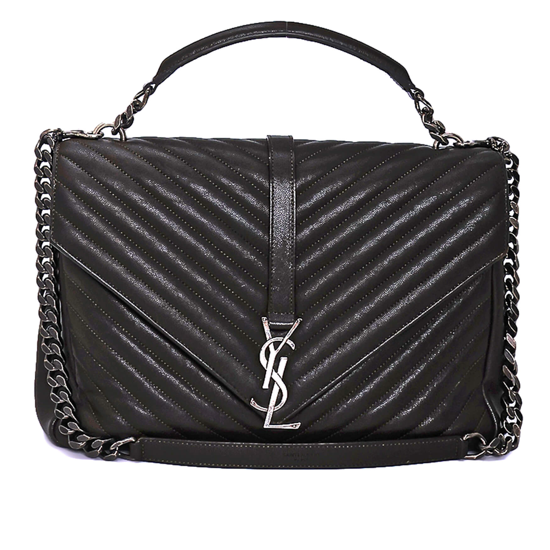 Yves Saint Laurent - Anthracite Chevron Leather Large Collage Bag